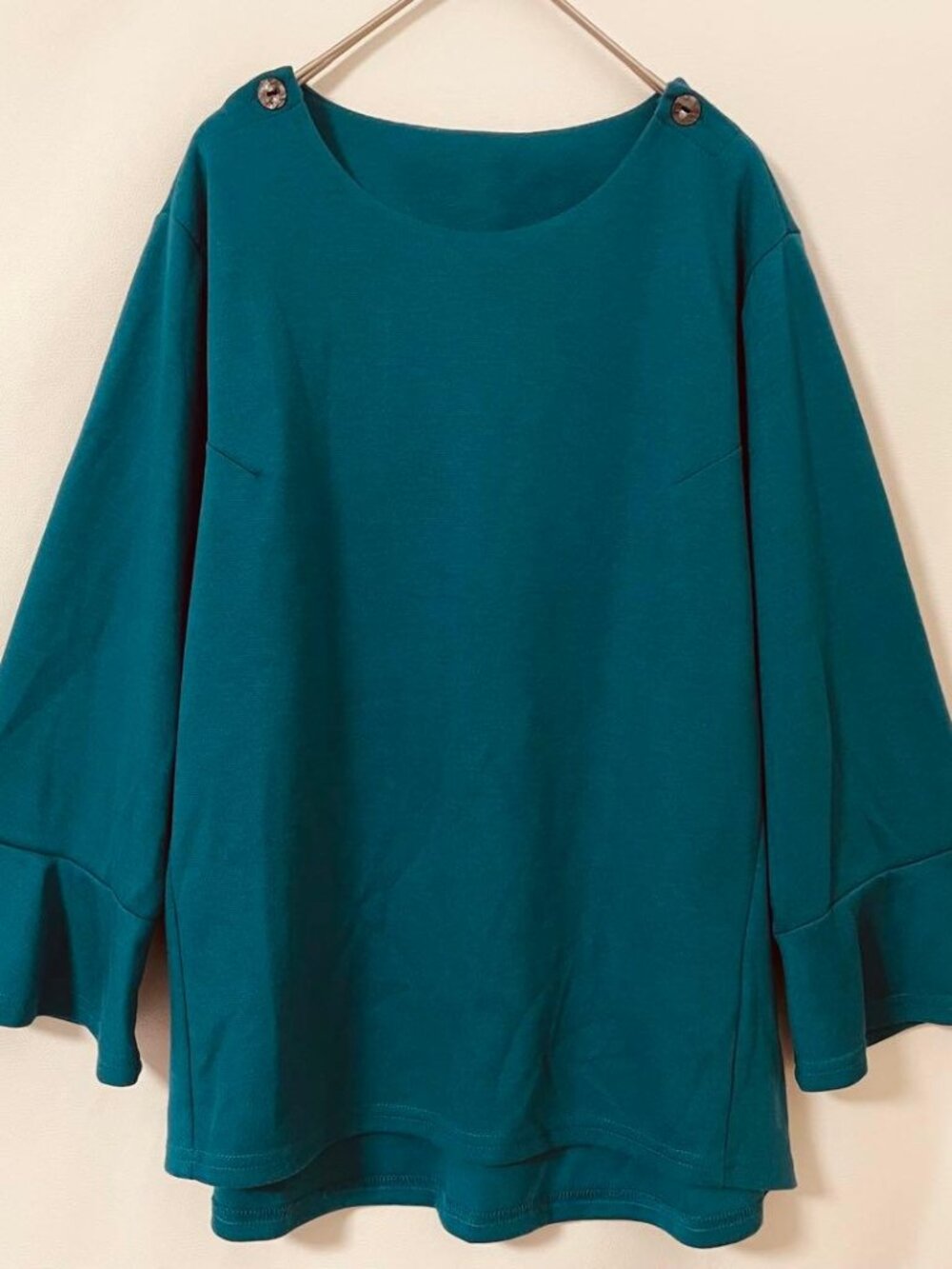 LaMia Frill-Sleeve Top Green/Blue Size L